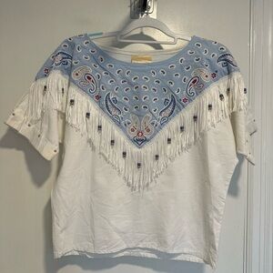 VTG Hazelwood Cowgirl Western Fringe Paisley bandana-print Beaded Studded Blouse